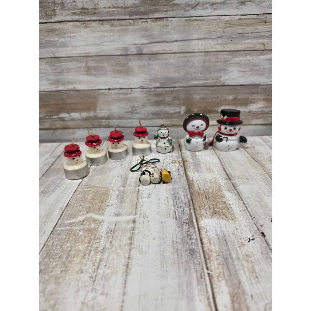 Vintage Christmas Snowman Collectible Lot 9 Piece Set Salt Pepper Shakers Decor